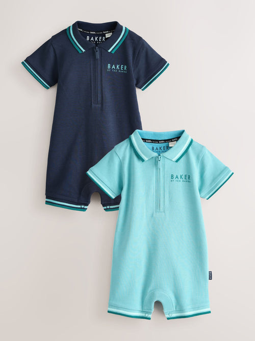 Baker by Ted Baker Blue Polo Rompersuits 2 Pack image 1