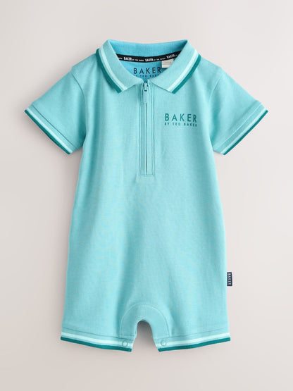 Baker by Ted Baker Blue Polo Rompersuits 2 Pack image 4