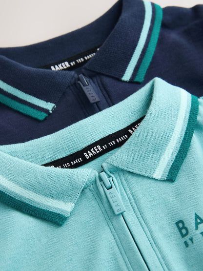 Baker by Ted Baker Blue Polo Rompersuits 2 Pack image 5