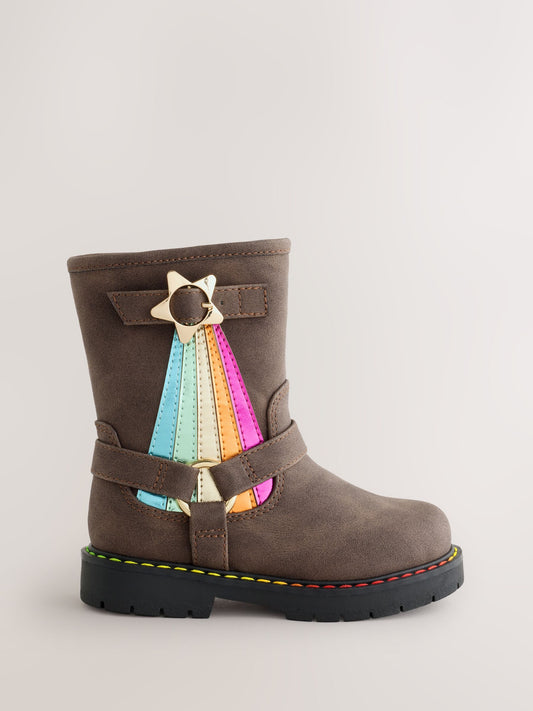 Little Bird Brown Pastel Rainbow Biker Boots - image 1