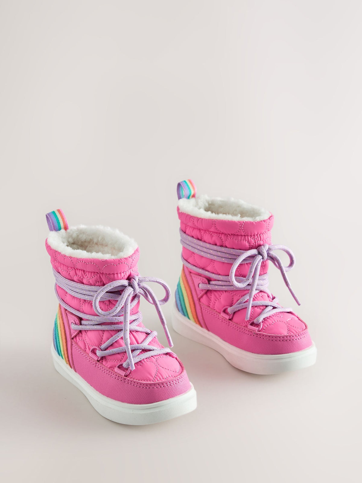 Little Bird Pink Pastel Rainbow Quilted Heart Snow Boots - image 2