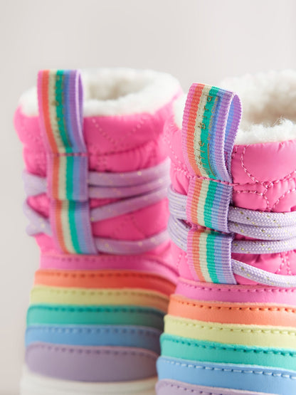 Little Bird Pink Pastel Rainbow Quilted Heart Snow Boots - image 4