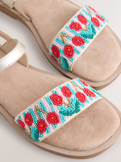 Multi Cherry Leather Beaded Sandals image 4