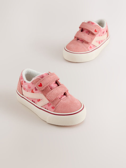Pink Heart Wide Fit (G) Touch Fastening Trainers image 1