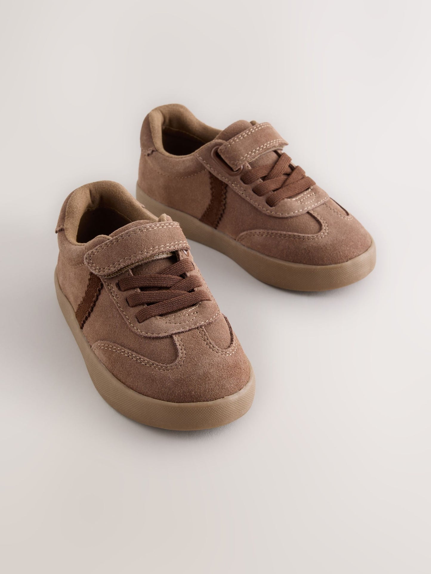 Chocolate Brown Suede Standard Fit (F) Touch Fastening Elastic Lace Trainers image 1