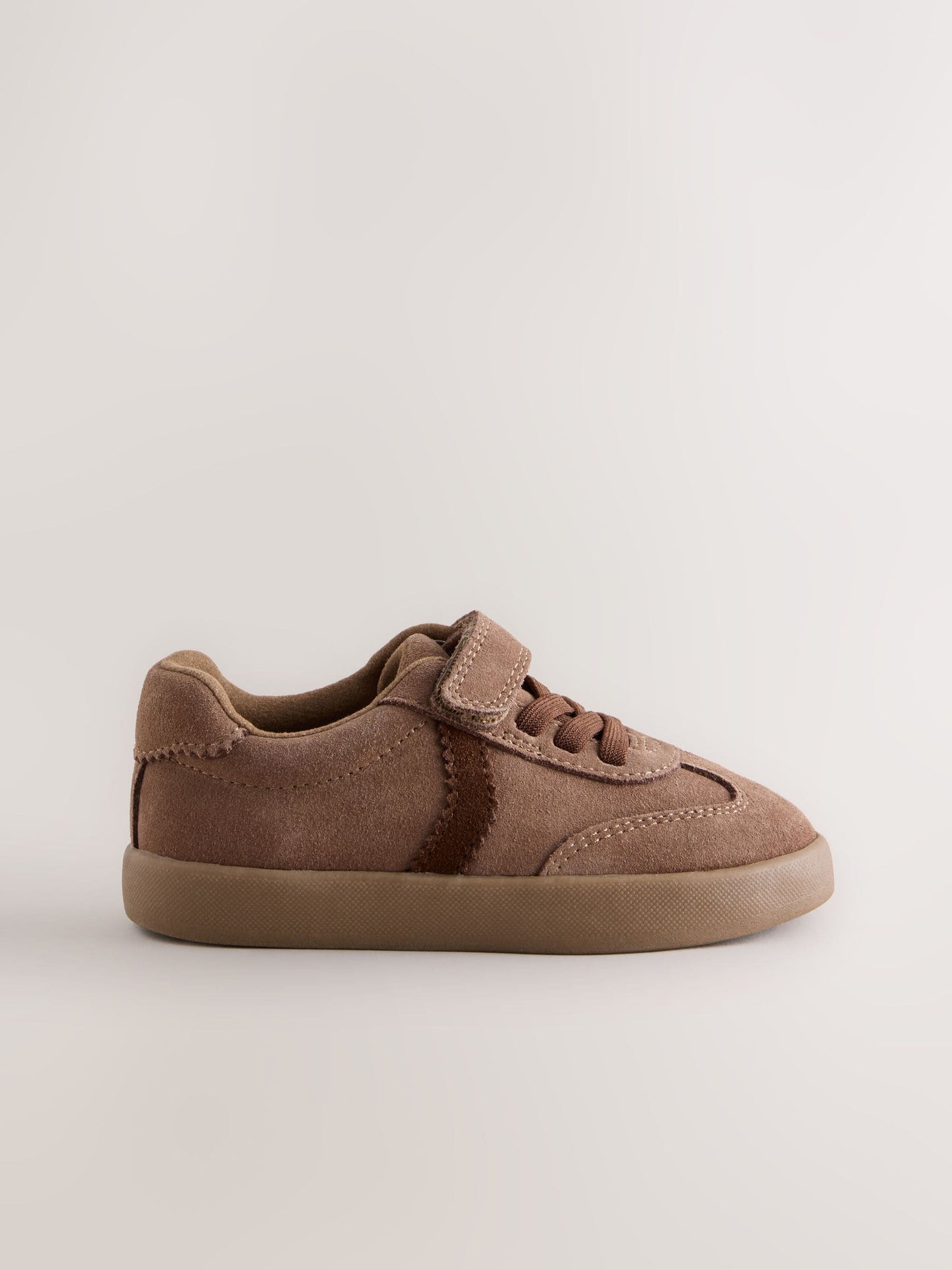 Chocolate Brown Suede Standard Fit (F) Touch Fastening Elastic Lace Trainers image 2