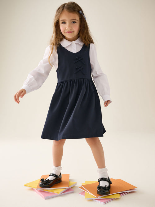 Dsiney Kidz - Navy Blue Asymmetric Bow Front School Pinafore Dress (3-14yrs) image 1