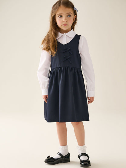 Navy Blue Asymmetric Bow Front School Pinafore Dress (3-14yrs) image 2