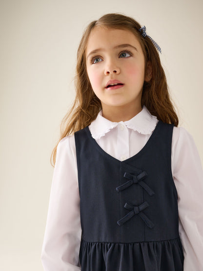 Navy Blue Asymmetric Bow Front School Pinafore Dress (3-14yrs) image 4