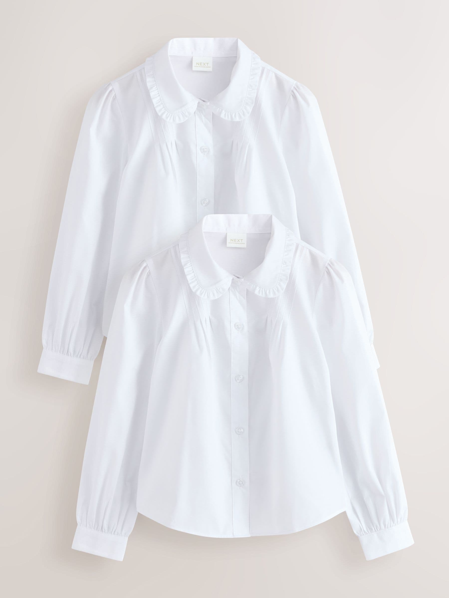 Dsiney Kidz - White Girls Long Sleeve Ruffle Collar School Shirts 2 Pack (3-14yrs) image 1