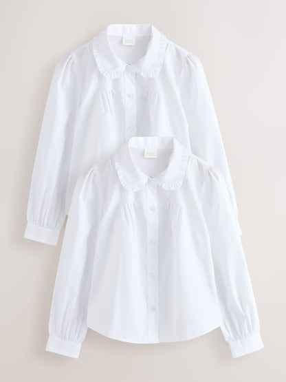 Dsiney Kidz - White Girls Long Sleeve Ruffle Collar School Shirts 2 Pack (3-14yrs) image 1