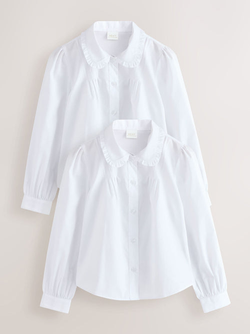 Dsiney Kidz - White Girls Long Sleeve Ruffle Collar School Shirts 2 Pack (3-14yrs) image 1