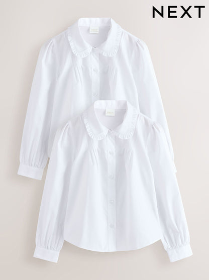 Dsiney Kidz - White Girls Long Sleeve Ruffle Collar School Shirts 2 Pack (3-14yrs) image 7
