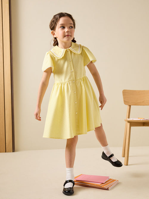 Dsiney Kidz - Yellow Gingham Cotton Rich Angel Sleeve School Dress (3-14yrs) image 1