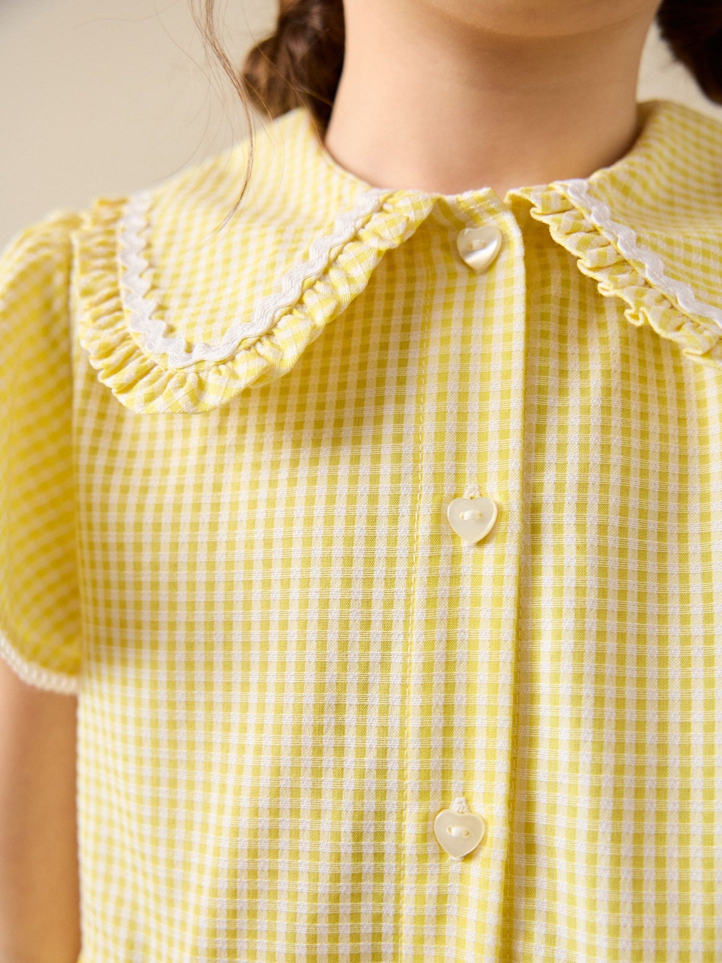 Yellow Gingham Cotton Rich Angel Sleeve School Dress (3-14yrs) image 3