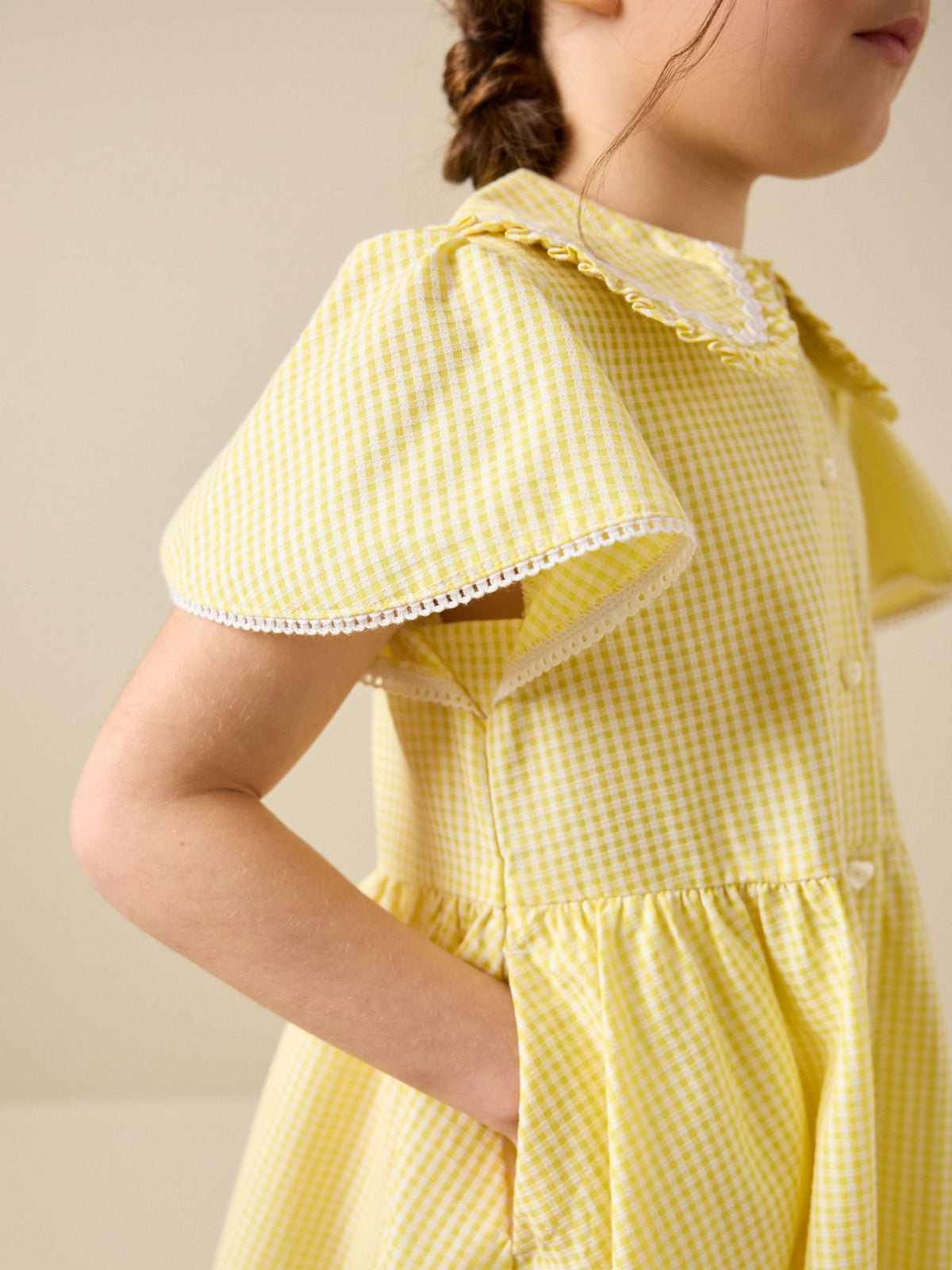 Dsiney Kidz - Yellow Gingham Cotton Rich Angel Sleeve School Dress (3-14yrs) image 6