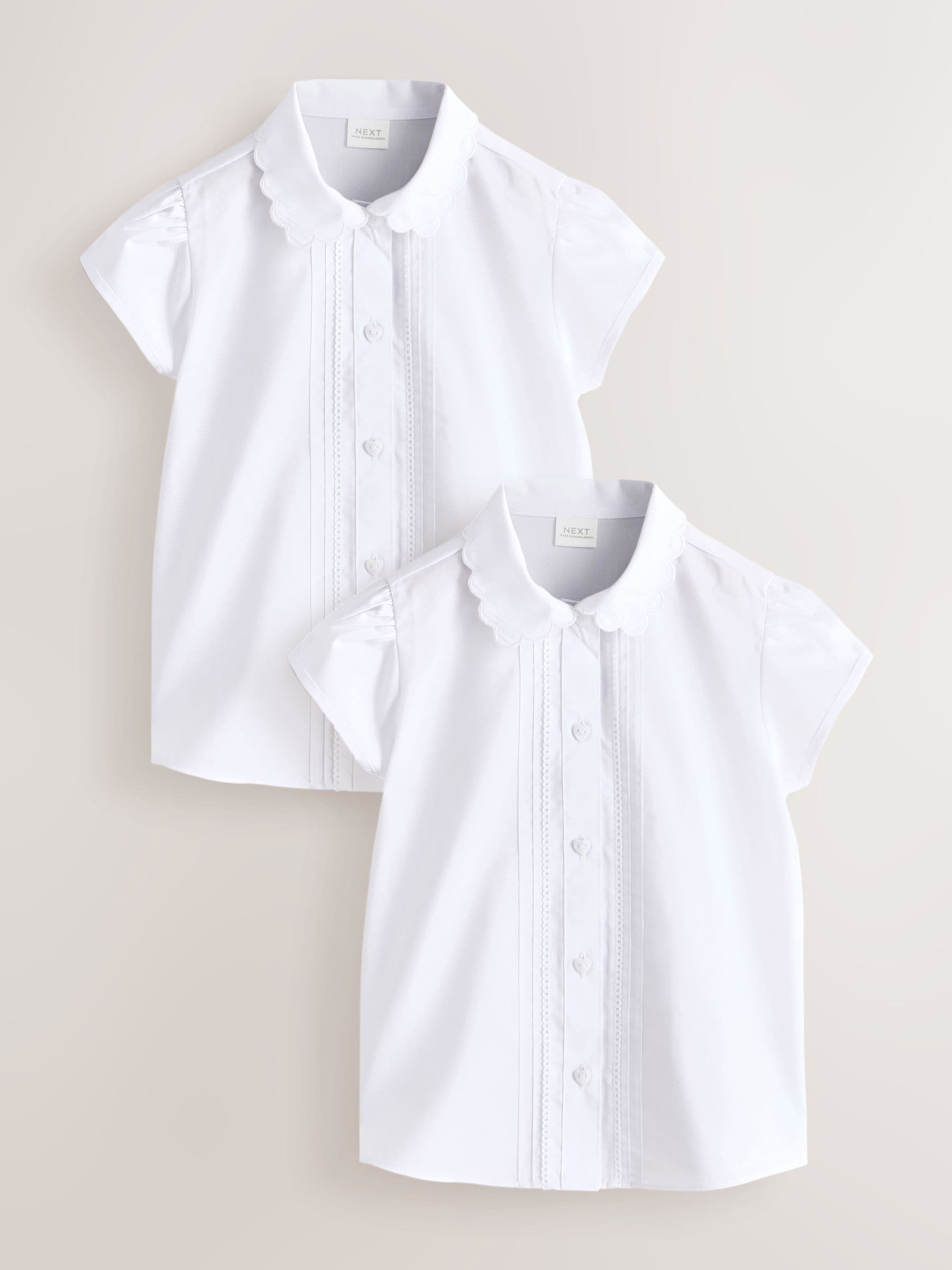 Dsiney Kidz - White Girls  Cotton Rich Scalloped Collar School Shirts 2 Pack (3-14yrs) image 1