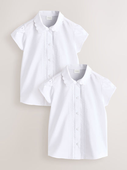 Dsiney Kidz - White Girls  Cotton Rich Scalloped Collar School Shirts 2 Pack (3-14yrs) image 1