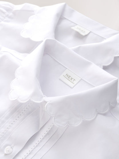 Dsiney Kidz - White Girls  Cotton Rich Scalloped Collar School Shirts 2 Pack (3-14yrs) image 4