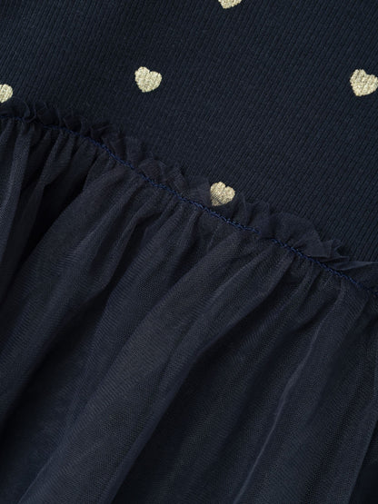 Name It Black Tulle And Jersey Dress With Gold Hearts image 3