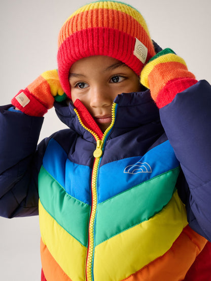 Dsiney Kidz - Little Bird by Jools Oliver Multi Bright Rainbow Stripe Knitted Beanie With Mittens/Gloves Set image 2