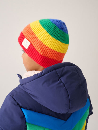 Dsiney Kidz - Little Bird by Jools Oliver Multi Bright Rainbow Stripe Knitted Beanie With Mittens/Gloves Set image 3