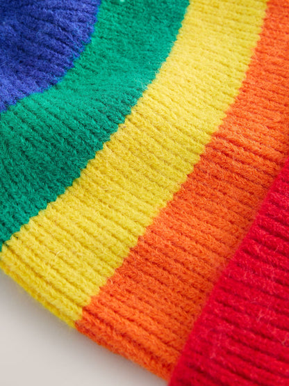 Dsiney Kidz - Little Bird by Jools Oliver Multi Bright Rainbow Stripe Knitted Beanie With Mittens/Gloves Set image 5