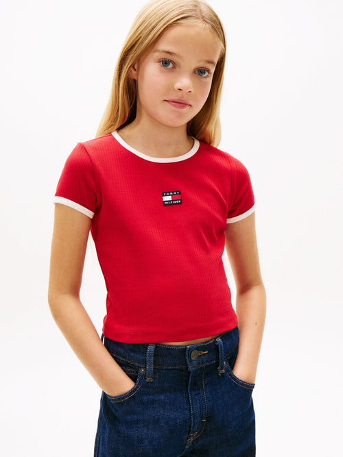 Tommy Hilfiger Red Heritage Flag Ribbed Extra Slim T-Shirt image 1
