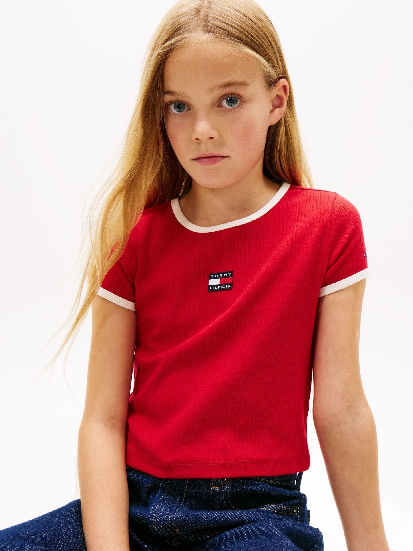 Tommy Hilfiger Red Heritage Flag Ribbed Extra Slim T-Shirt image 4