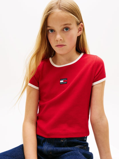 Tommy Hilfiger Red Heritage Flag Ribbed Extra Slim T-Shirt image 4