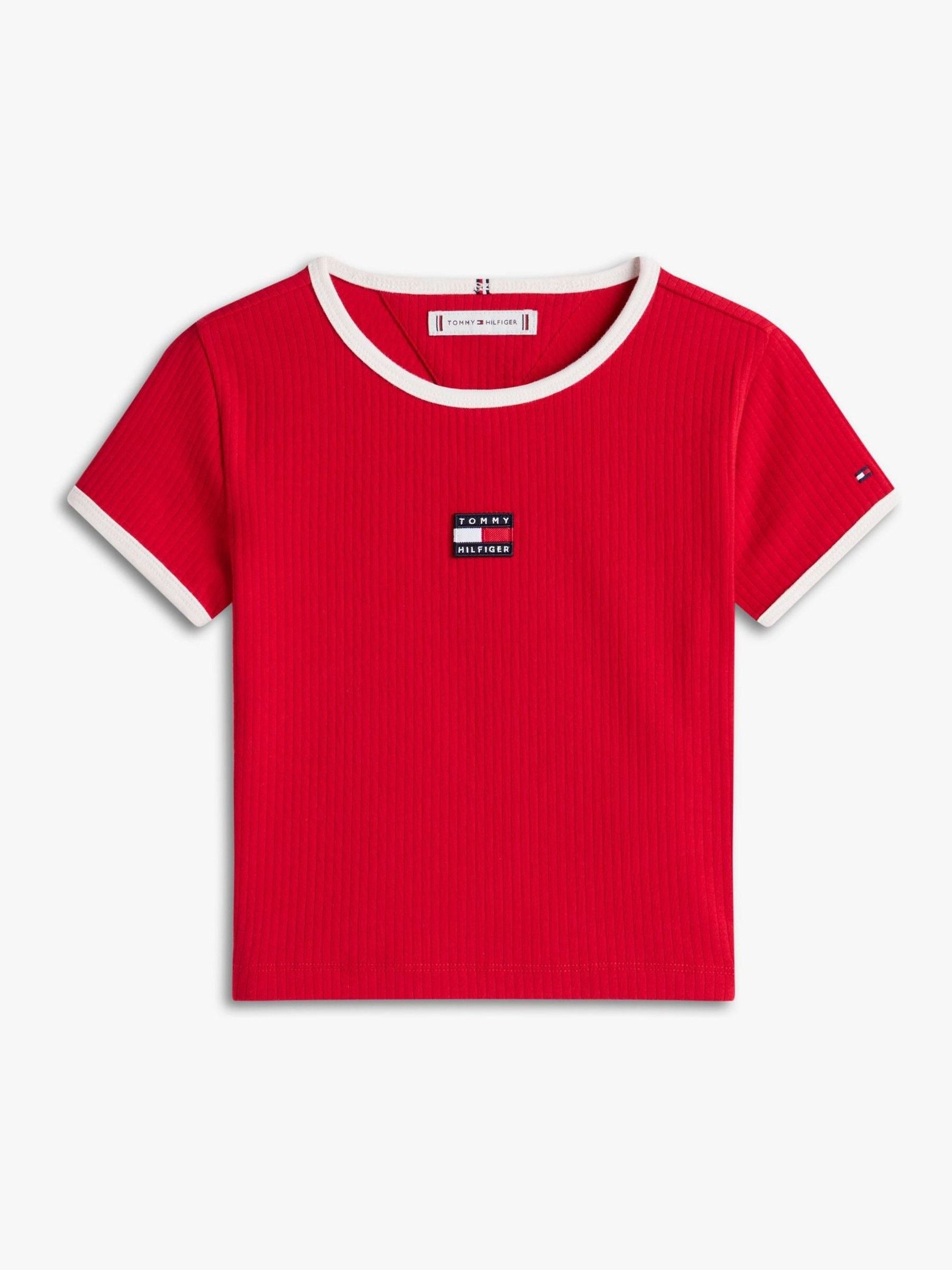 Tommy Hilfiger Red Heritage Flag Ribbed Extra Slim T-Shirt image 5