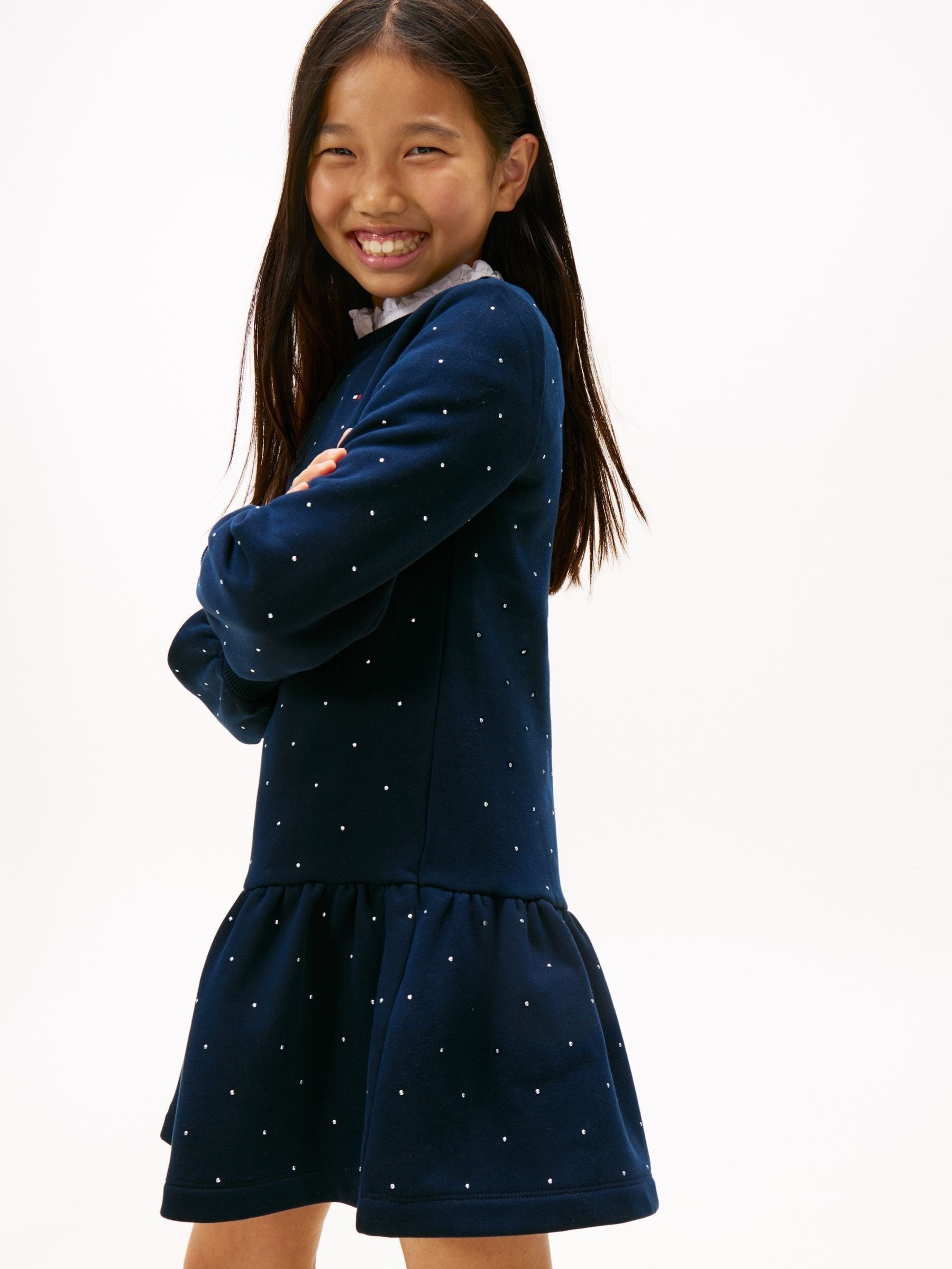 Tommy Hilfiger Blue Festive Stud Relaxed Fleece Skater Dress image 3
