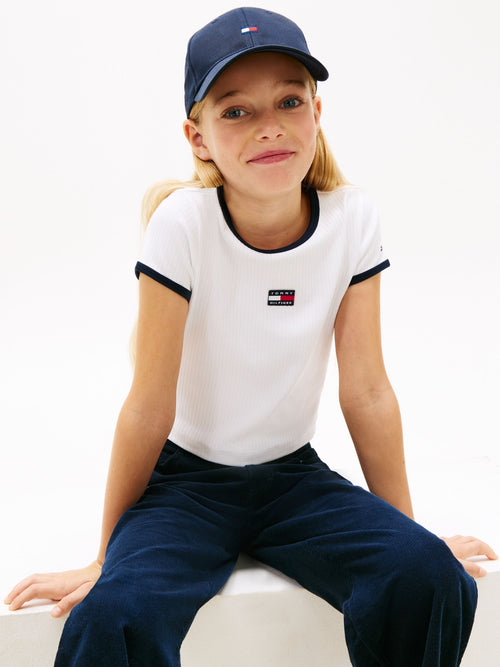 Tommy Hilfiger White Heritage Flag Ribbed Extra Slim T-Shirt image 1