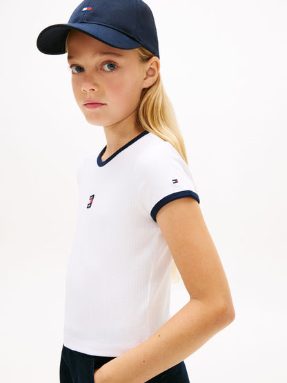 Tommy Hilfiger White Heritage Flag Ribbed Extra Slim T-Shirt image 5