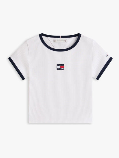 Tommy Hilfiger White Heritage Flag Ribbed Extra Slim T-Shirt image 6
