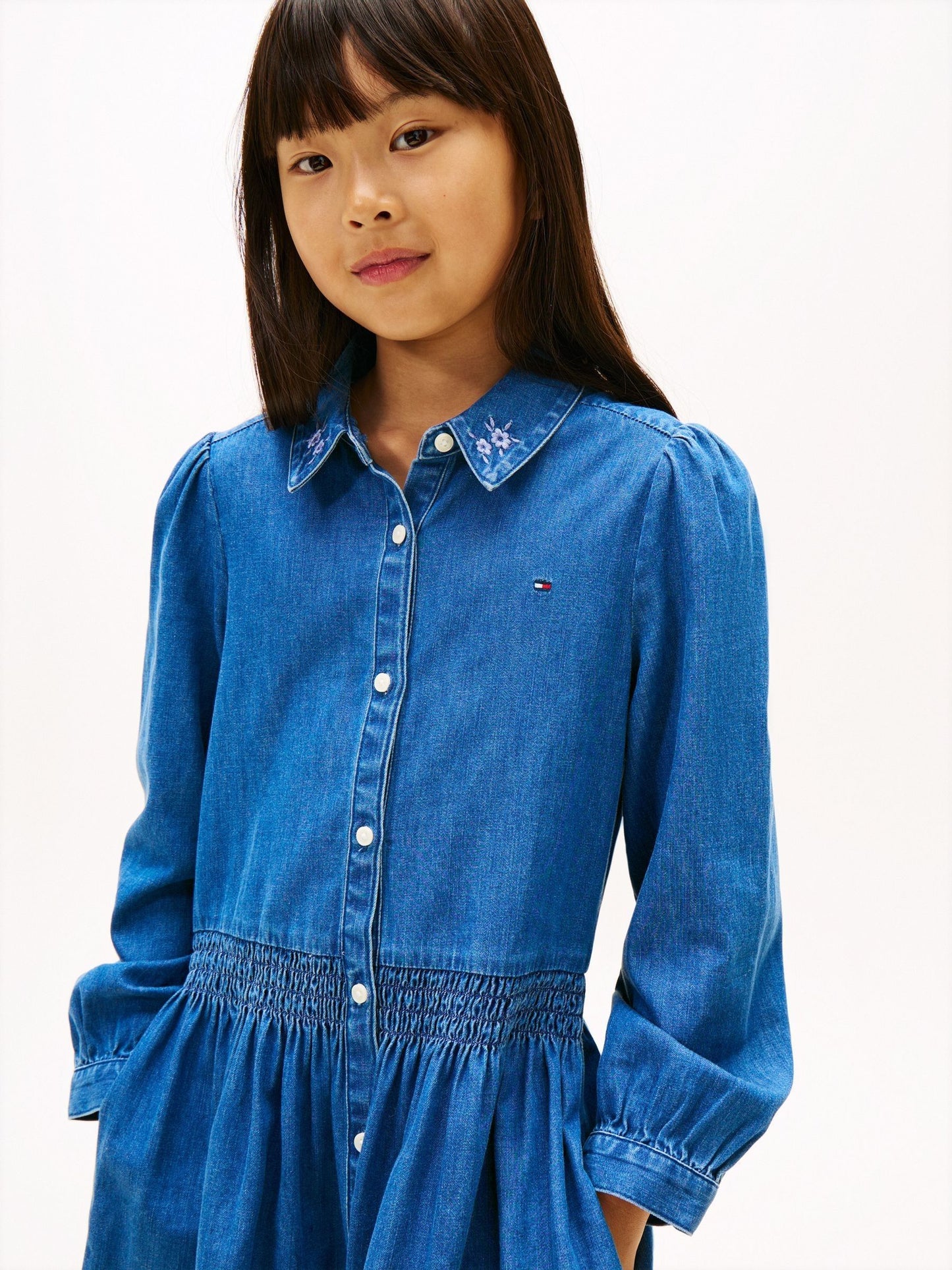 Tommy Hilfiger Blue Embroidery Flower Shirt Dress image 3
