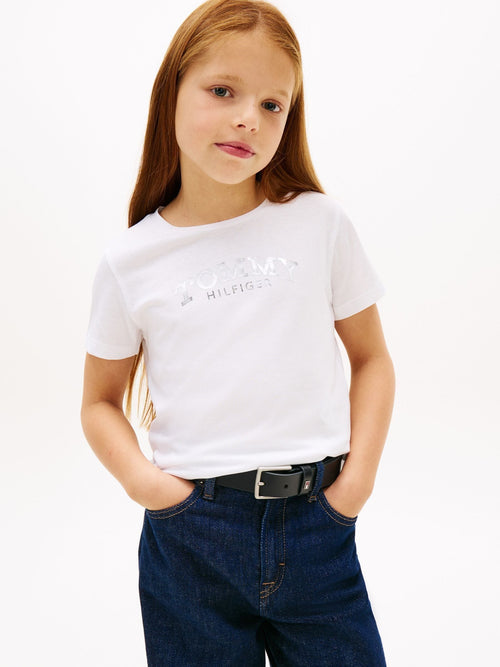 Tommy Hilfiger White Metallic Logo Slim Crew Neck T-Shirt image 1