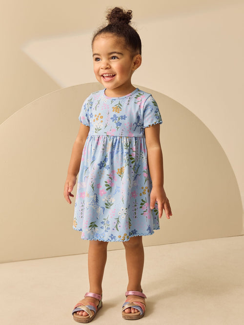 Dsiney Kidz - Blue Unicorn Short Sleeve Ribbed Dress (3mths-7yrs) image 1