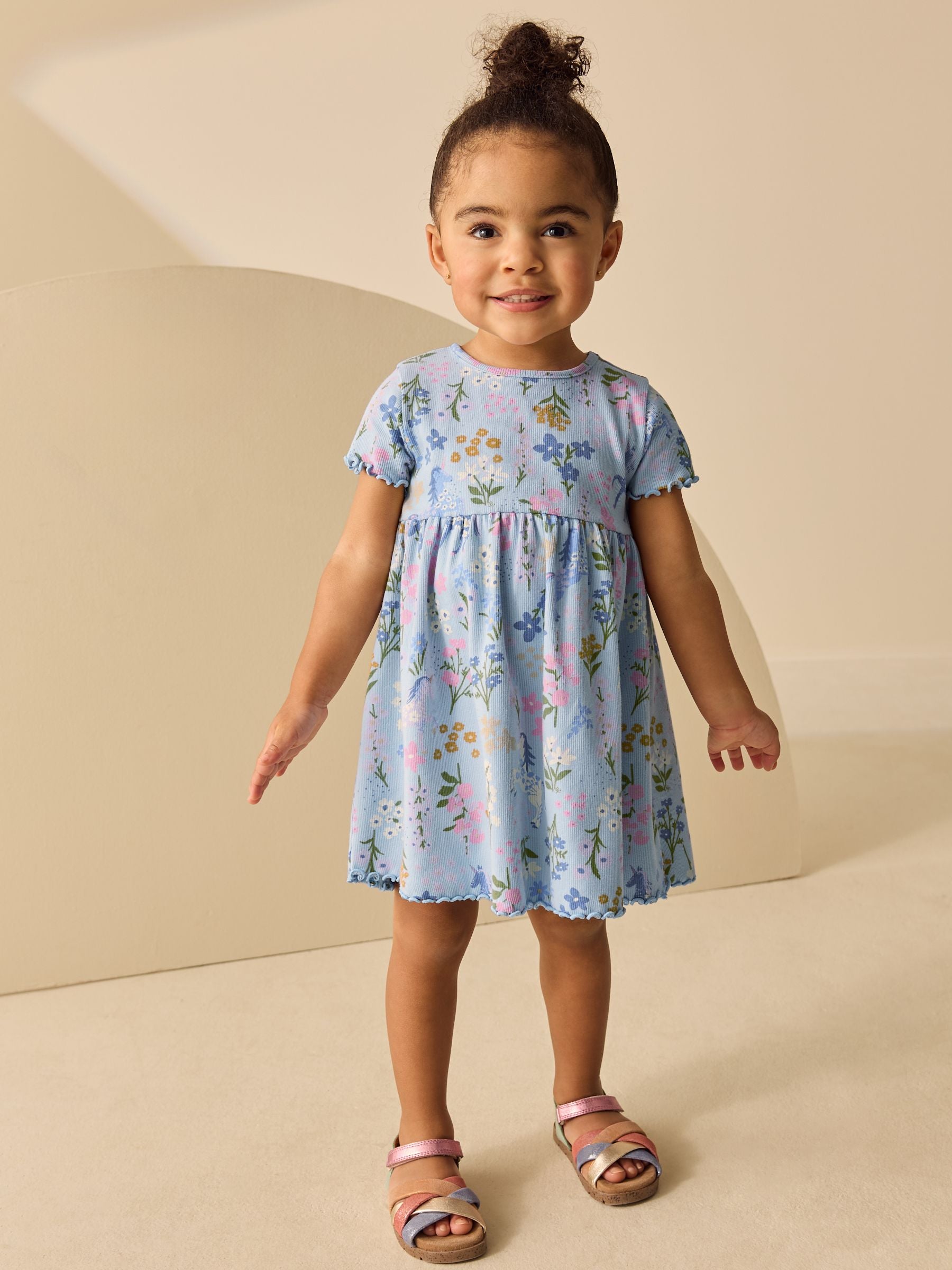 Blue Unicorn Short Sleeve Ribbed Dress (3mths-7yrs) image 2