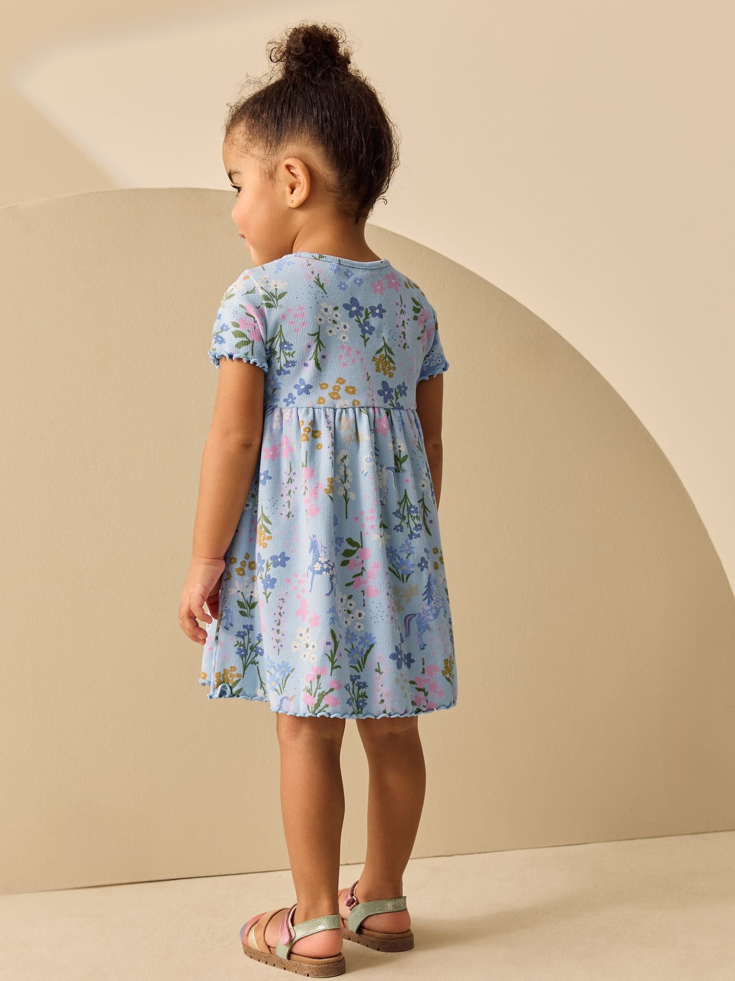 Blue Unicorn Short Sleeve Ribbed Dress (3mths-7yrs) image 3