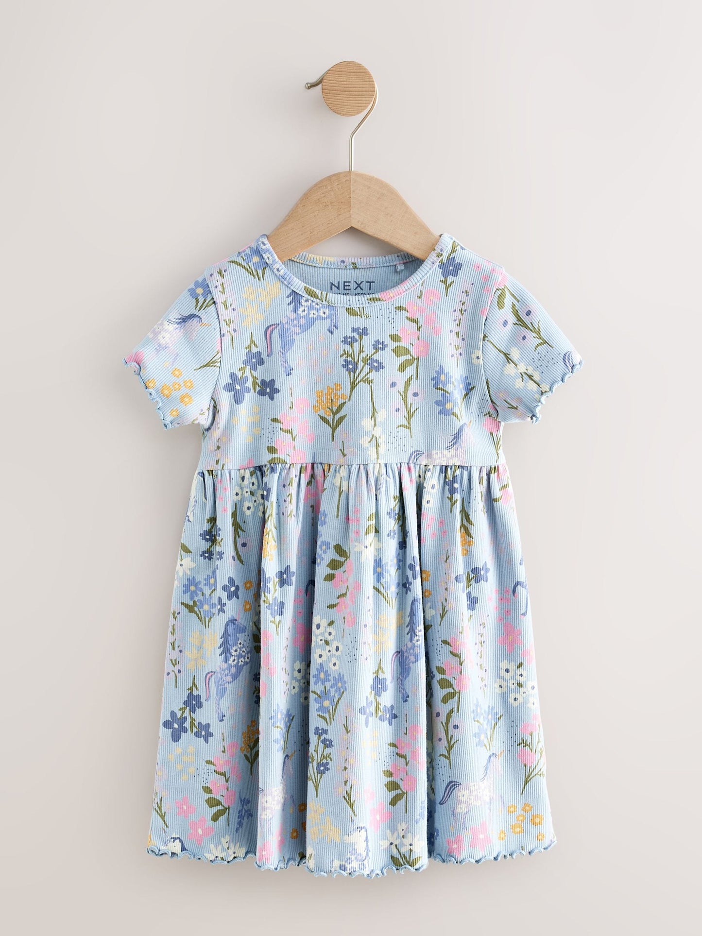 Blue Unicorn Short Sleeve Ribbed Dress (3mths-7yrs) image 4