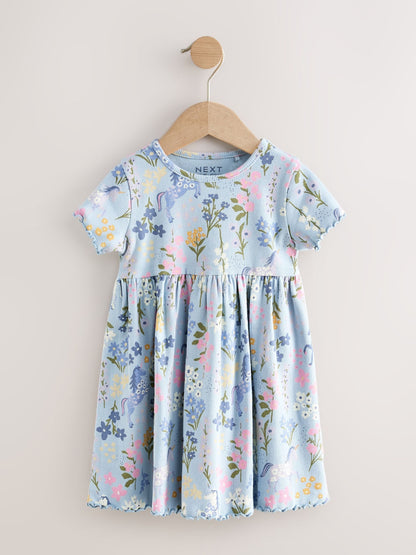 Blue Unicorn Short Sleeve Ribbed Dress (3mths-7yrs) image 4