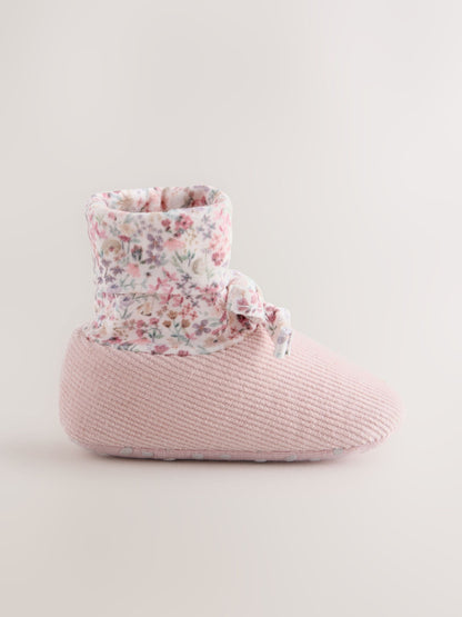 Pink Floral Baby Sock Top Boots (0-18mths) image 2