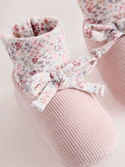 Pink Floral Baby Sock Top Boots (0-18mths) image 3