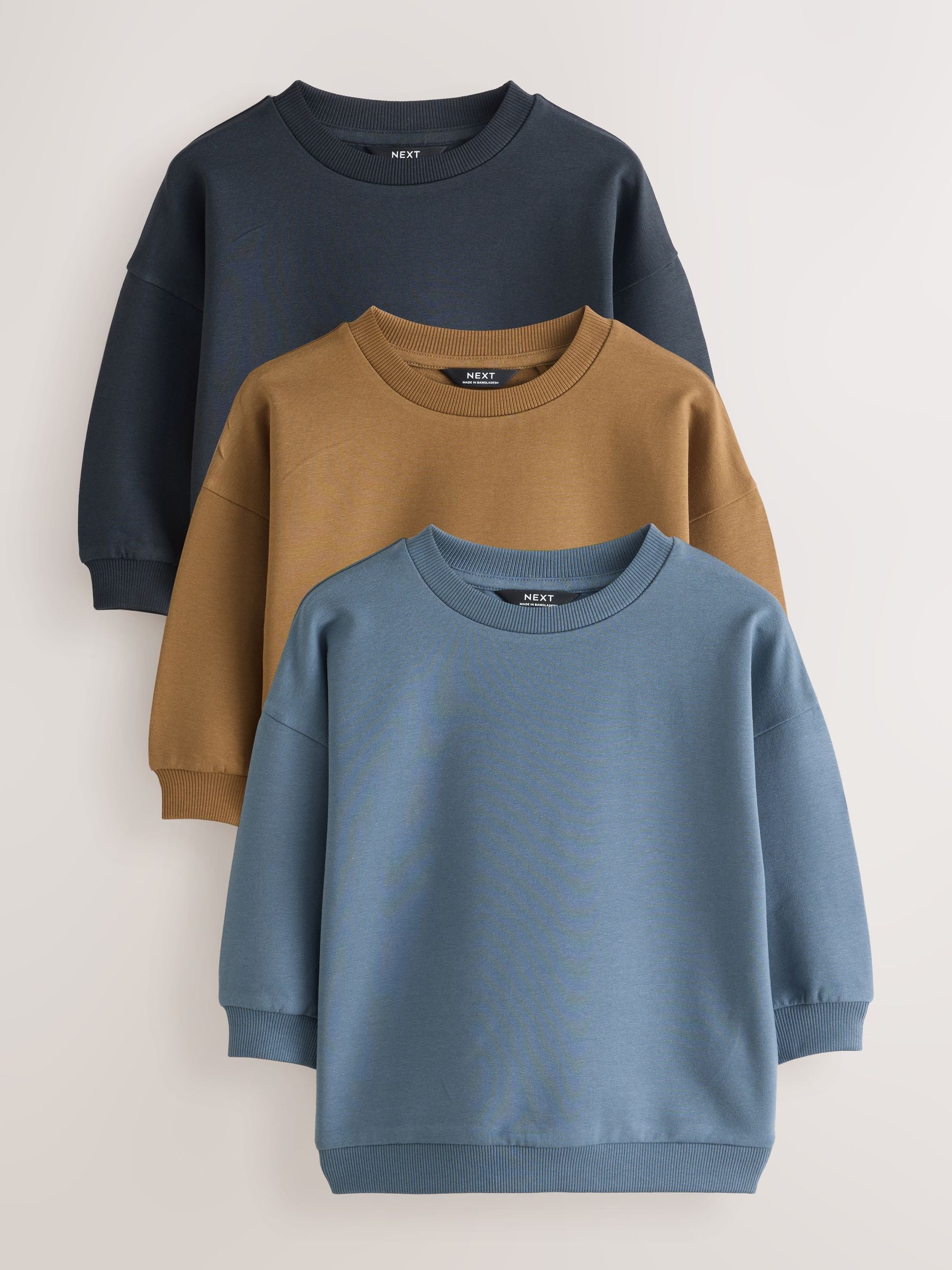 Dsiney Kidz - Blue/Brown Plain Sweat Tops 3 Pack (3mths-7yrs) image 1