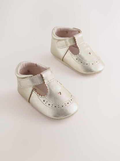 Gold Leather Baby T-Bar Shoes (0-24mths) image 1