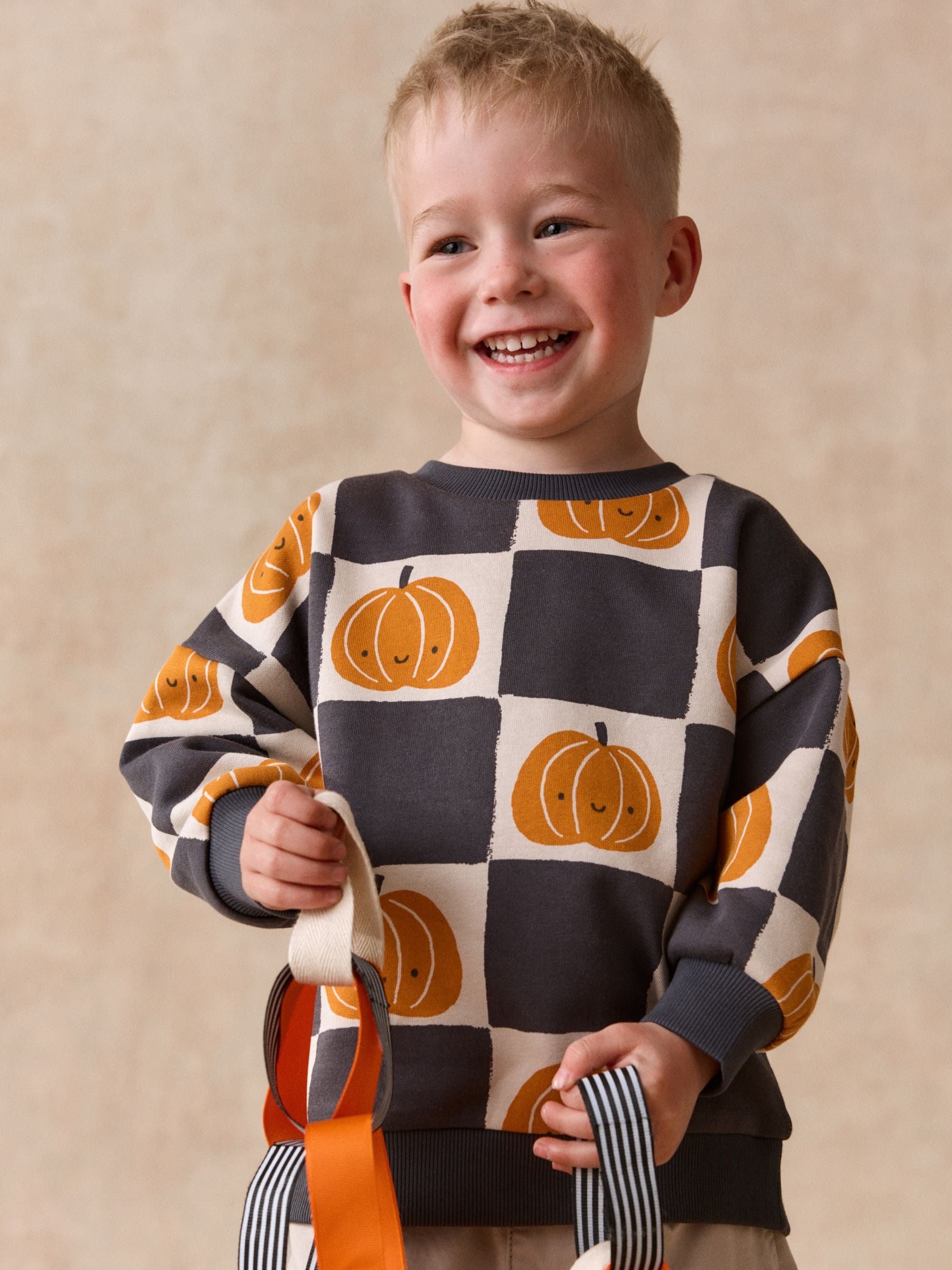 Dsiney Kidz - Grey/Cream Pumpkin All Over Printed Crew Neck Sweat Top (3mths-7yrs) image 1