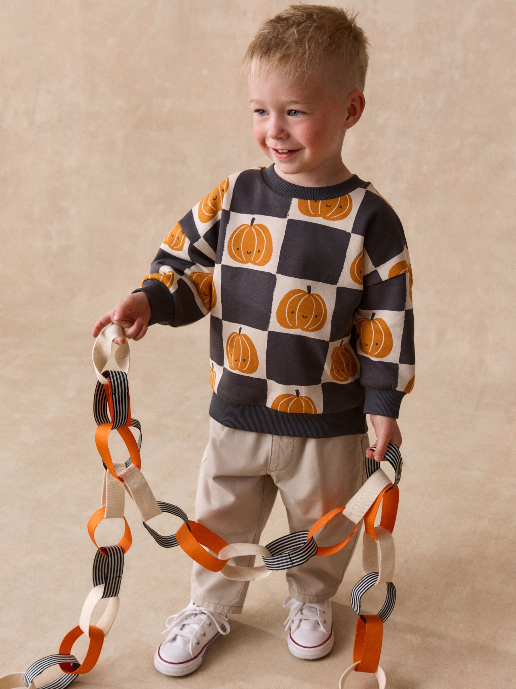 Dsiney Kidz - Grey/Cream Pumpkin All Over Printed Crew Neck Sweat Top (3mths-7yrs) image 2