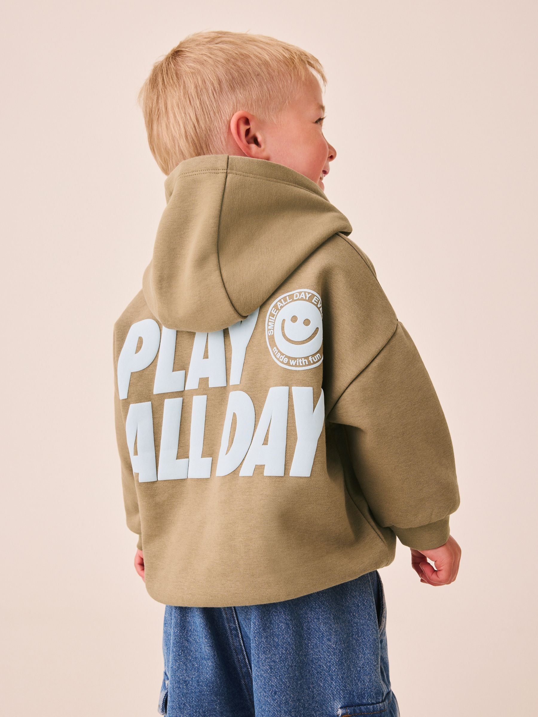Dsiney Kidz - Taupe Brown Printed Slogan Long Sleeve Hoodie (3mths-7yrs) image 1