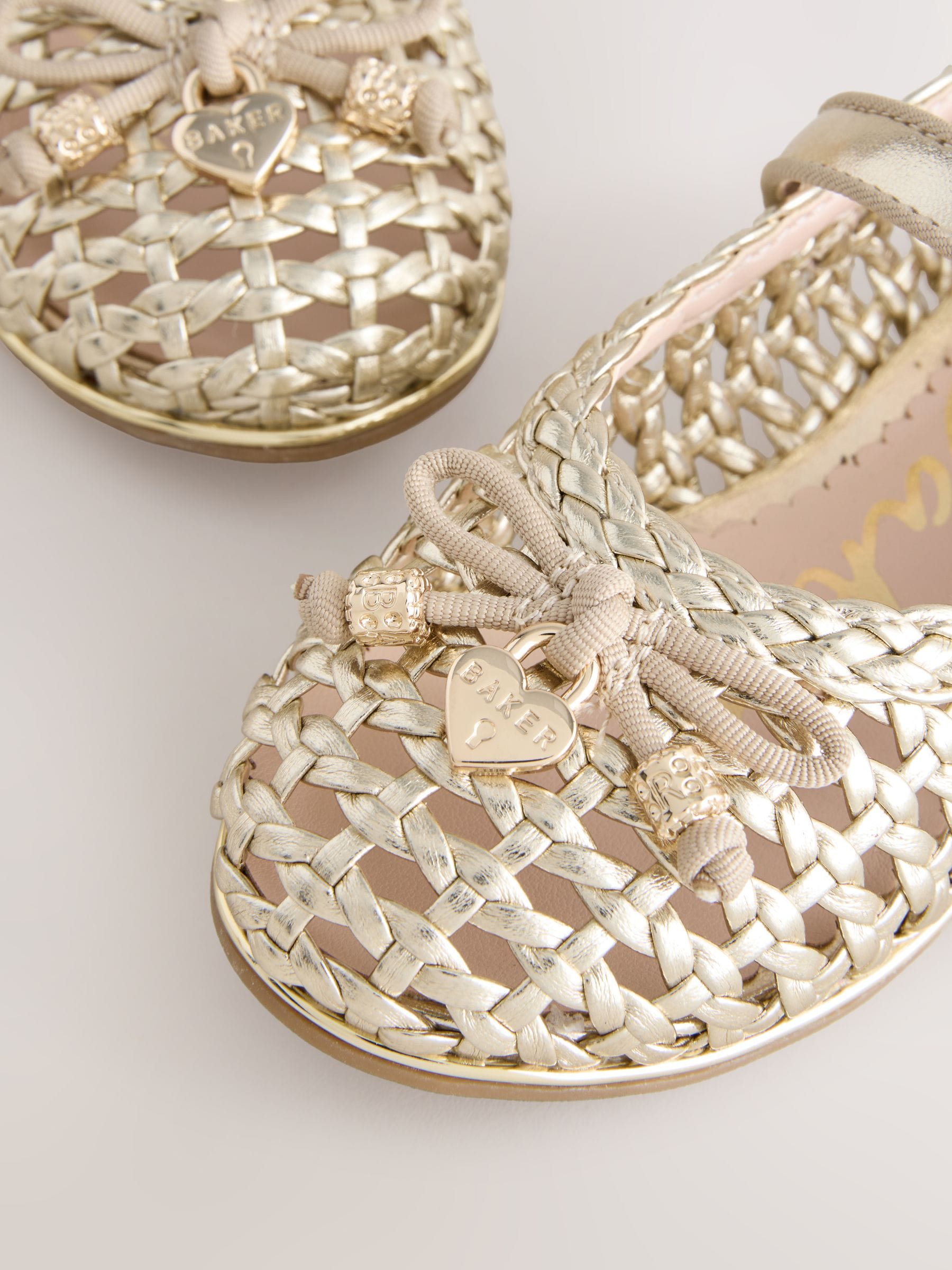 Baker by Ted Baker Woven Gold Mary Jane Shoes image 3